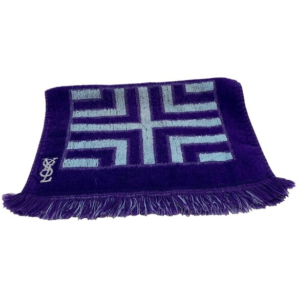 Yves Saint Laurent Fingertip Towel Purple Blue Geometric Fieldcrest USA Vintage - Picture 7 of 8